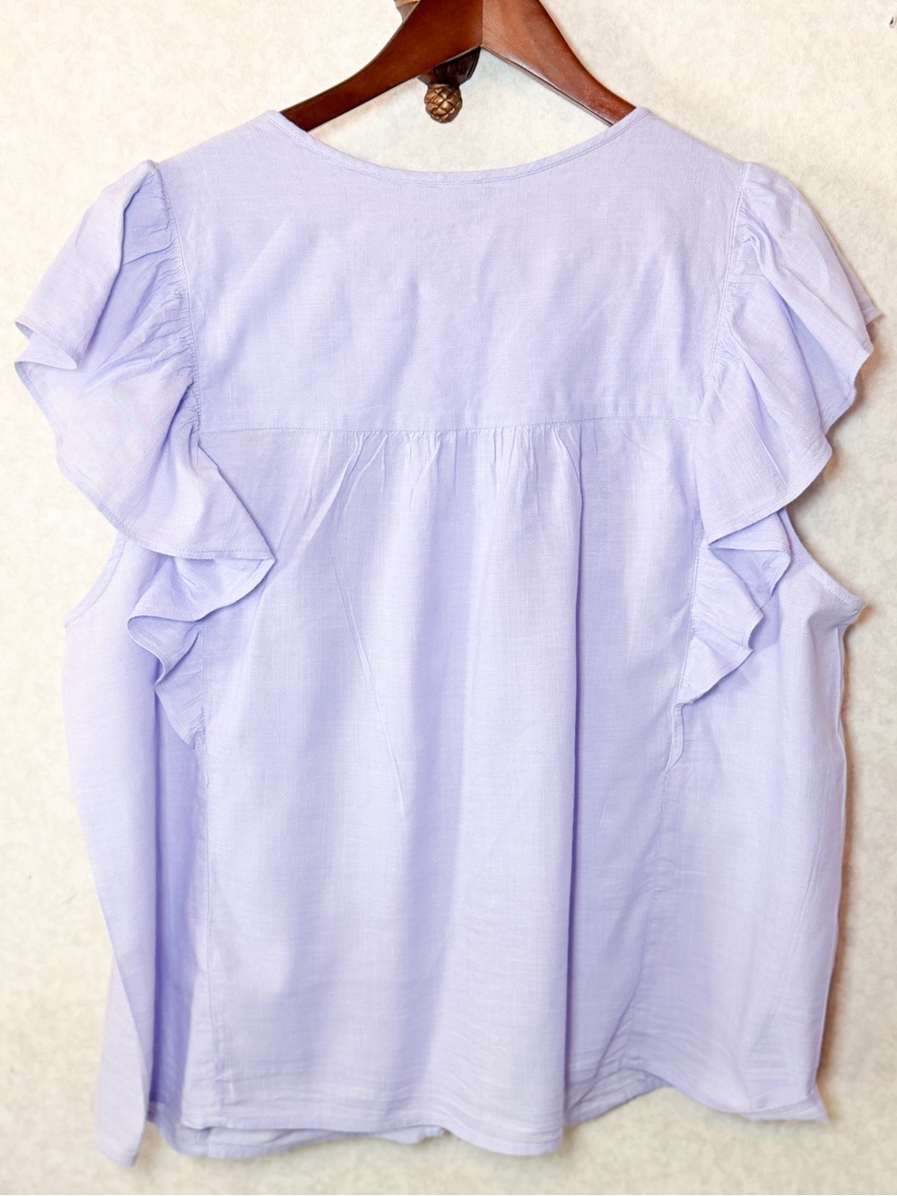 GAP Lavender Flutter Sleeve Top Decorative Trim Button Front Boho Blouse NWOT - Picture 3 of 9